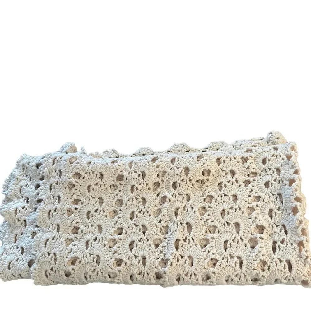 Handmade Crochet Throw Blanket Granny Blanket Sweater Style Beige Cream